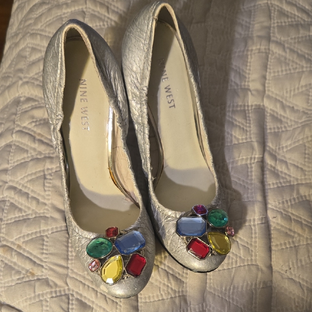 Nine West Metallic Heels with Multicolor Gems